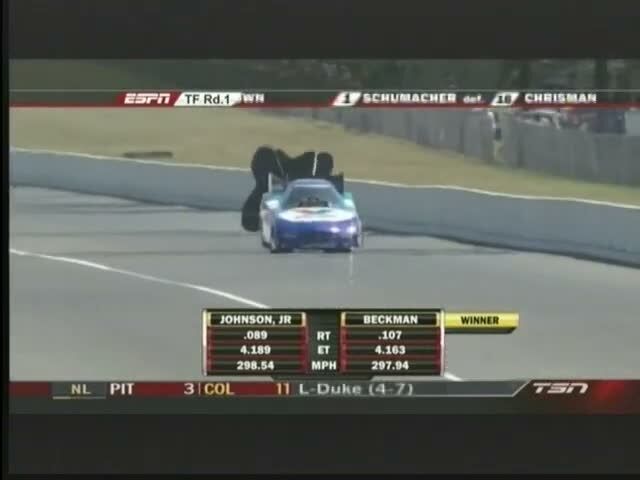 ESPN broadcast frame with the Johnson Jr. versus Beckman result graphic