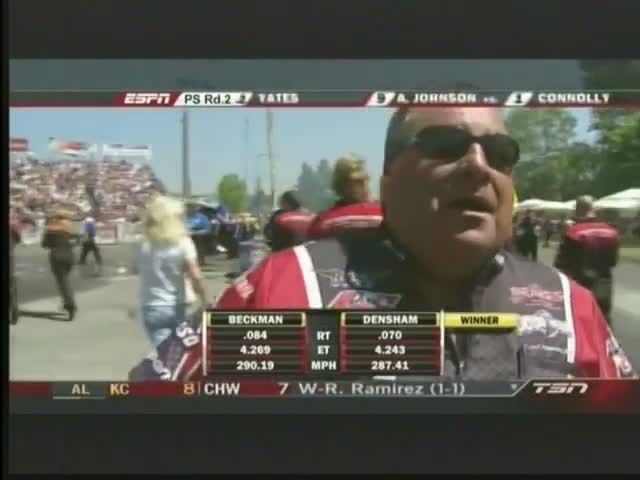 ESPN broadcast frame with the Beckman versus Densham result graphic